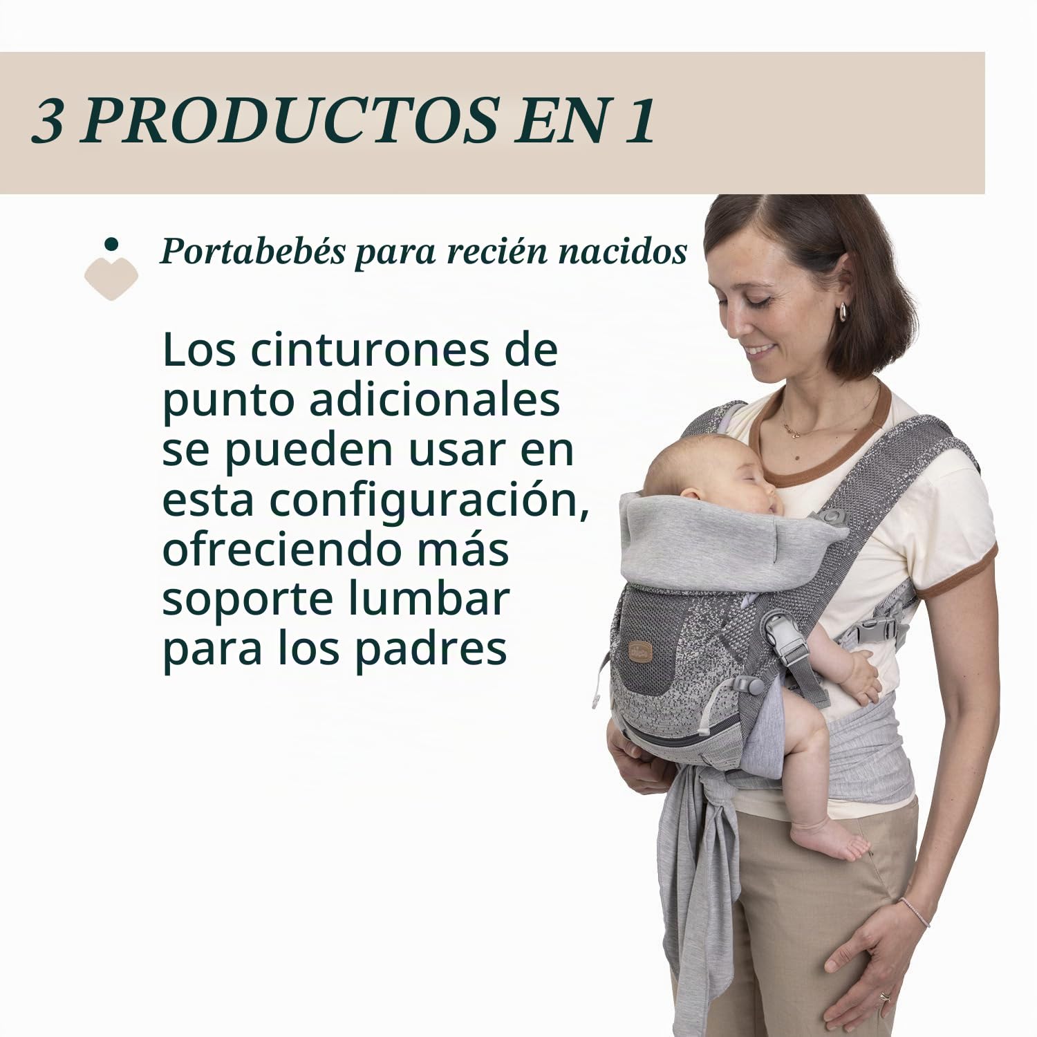Chicco Airy Hip Fit Mochila Ergonómica 3-en-1,Tejido Transpirable, Soporte Base Extraíble para Distribución del Peso, Múltiples Posiciones: Frente a la Madre, Frente al Mundo y Mochila, 0-15 kg