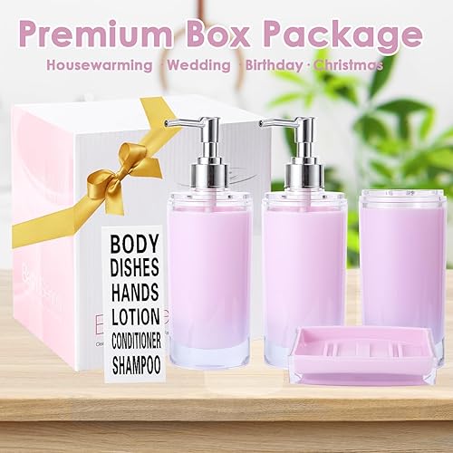 Miniatura 5 de BSSN Juego de accesorios de baño de acrílico morado, 6 accesorios de baño que incluyen dispensador de jabón, jabonera, soporte para cepillos de