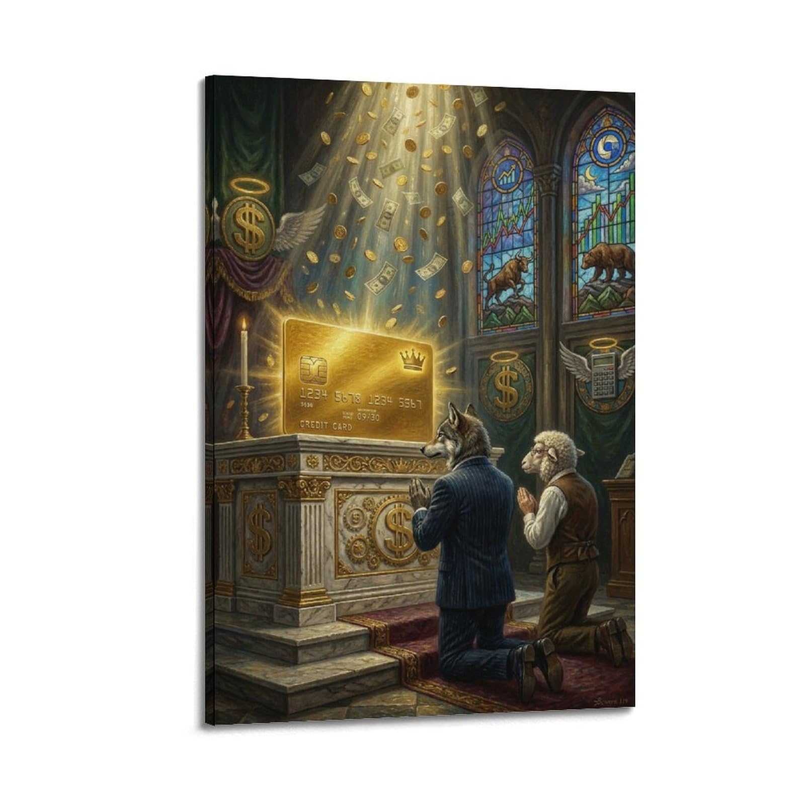 XKUGA Surreal Vintage Animal Poster Wolf Sheep Gold Altar Satire Modern Decorative Canvas Prints - Ideal Wall Art for Family, Man Cave, Game Room, Boys & Girls Bedroom 20x30inch(50x75cm)