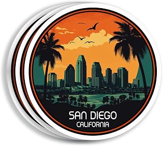 (3 Pack 3X3) San Diego City Stickers - Move to San Diego Sticker - Ca Travel Gift - San Diego Souvenir Tourist - Us Travel Gift - Decal for Laptop - Water Bottle - Suitcase