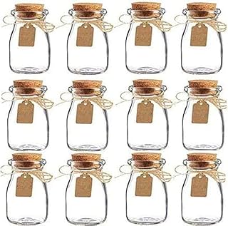 15 pi&egrave;ces Pot de faveur en Verre Vintage avec couvercles en li&egrave;ge, Bouteilles en Verre de faveur de f&ecirc;te de Mariage