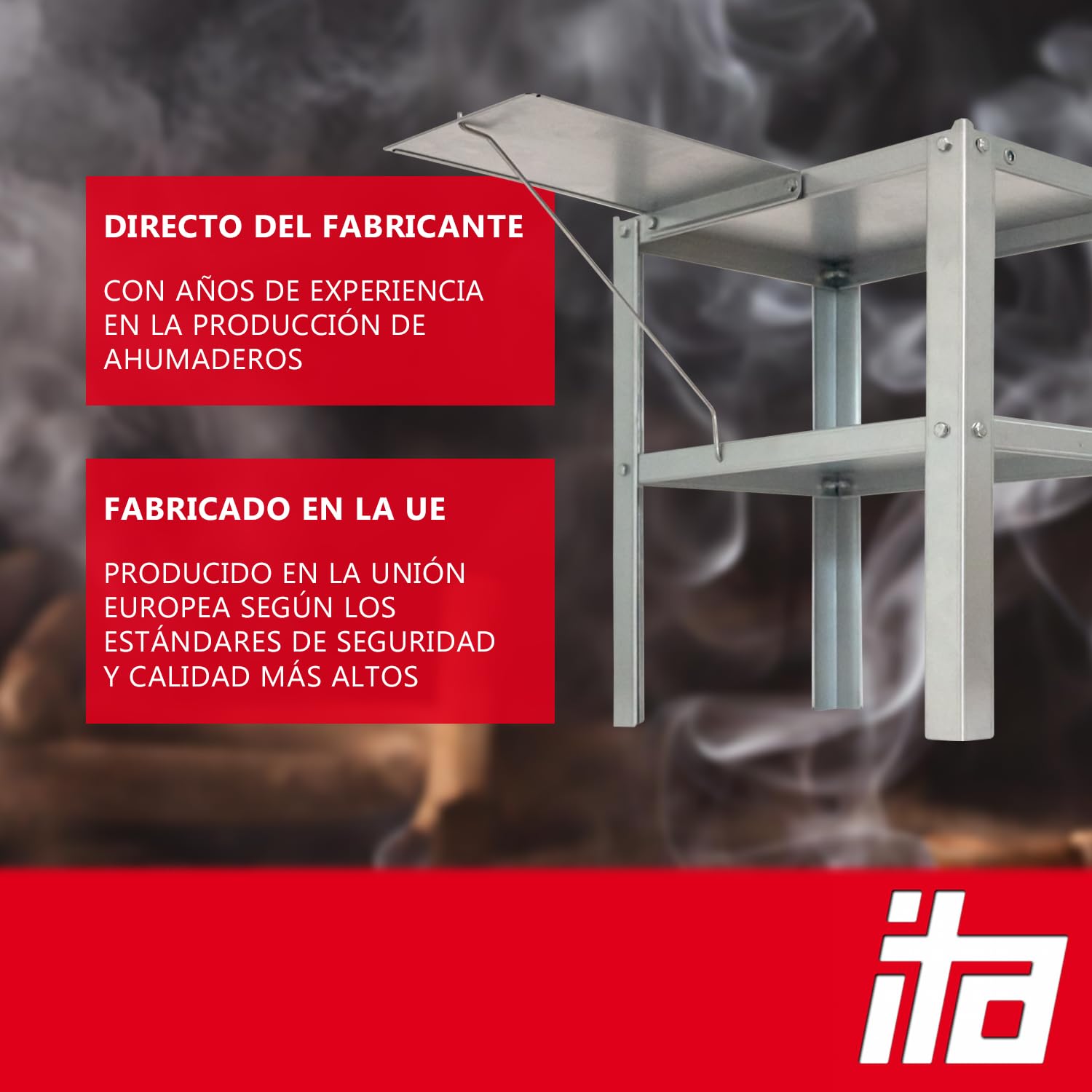 ITA Mesa para Ahumador - Acero Aleado - Soporte Práctico para Ahumador 45x28x40/65 cm - Directamente del Fabricante, Hecho en la UE - Mesa para Ahumadores y Armarios de Ahumado