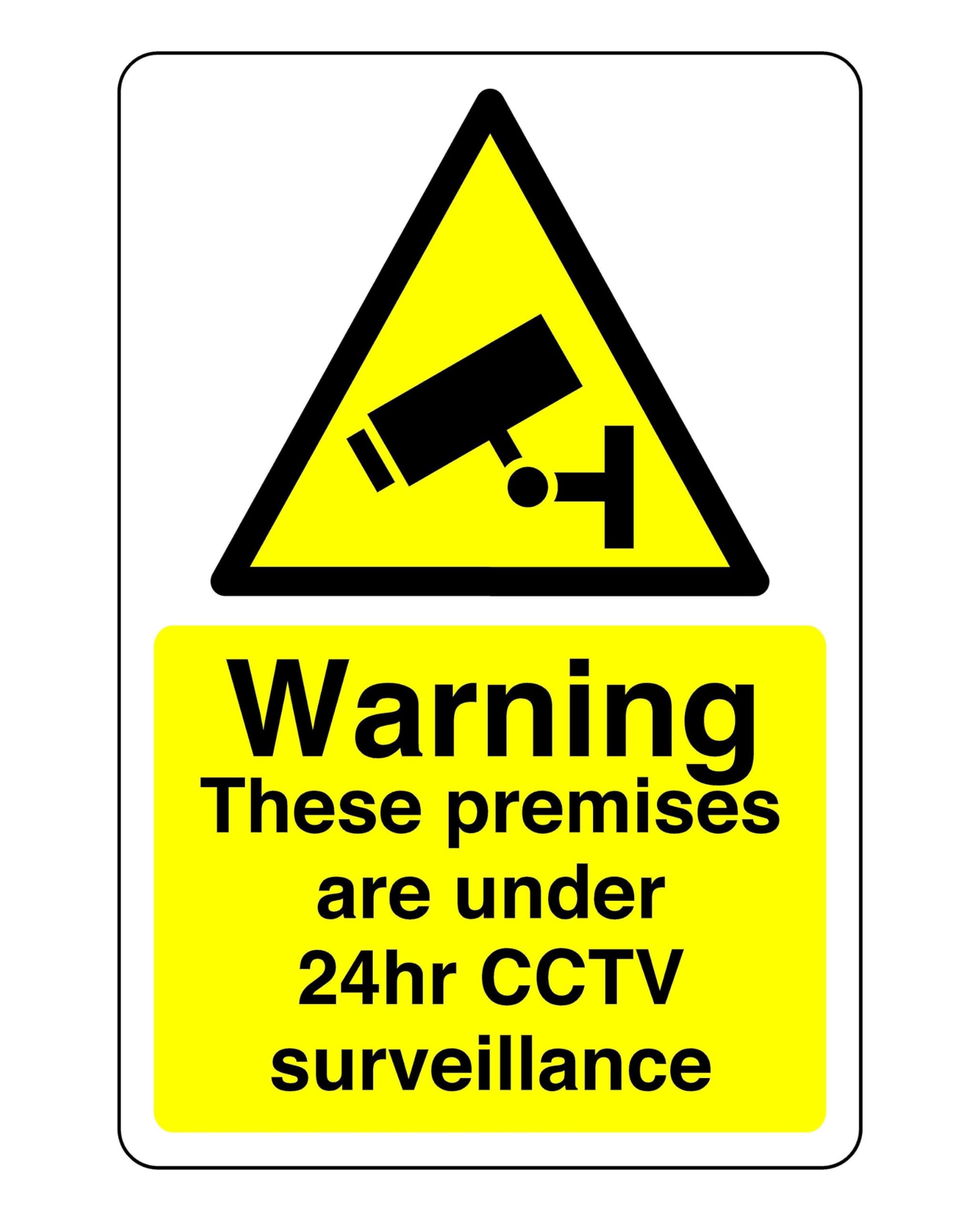 Warning these premises are under 24hr surveillance sign - High tack self-adhesive sticker (600mm x 400mm) Viewing Distance within 20m.