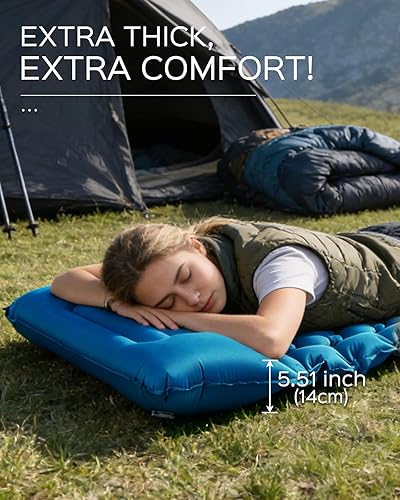 Miniatura 4 de covacure Colchoneta de dormir para camping, ultraligera autoinflable, con bomba de pie integrada, colchón de aire duradero e impermeable para Azul