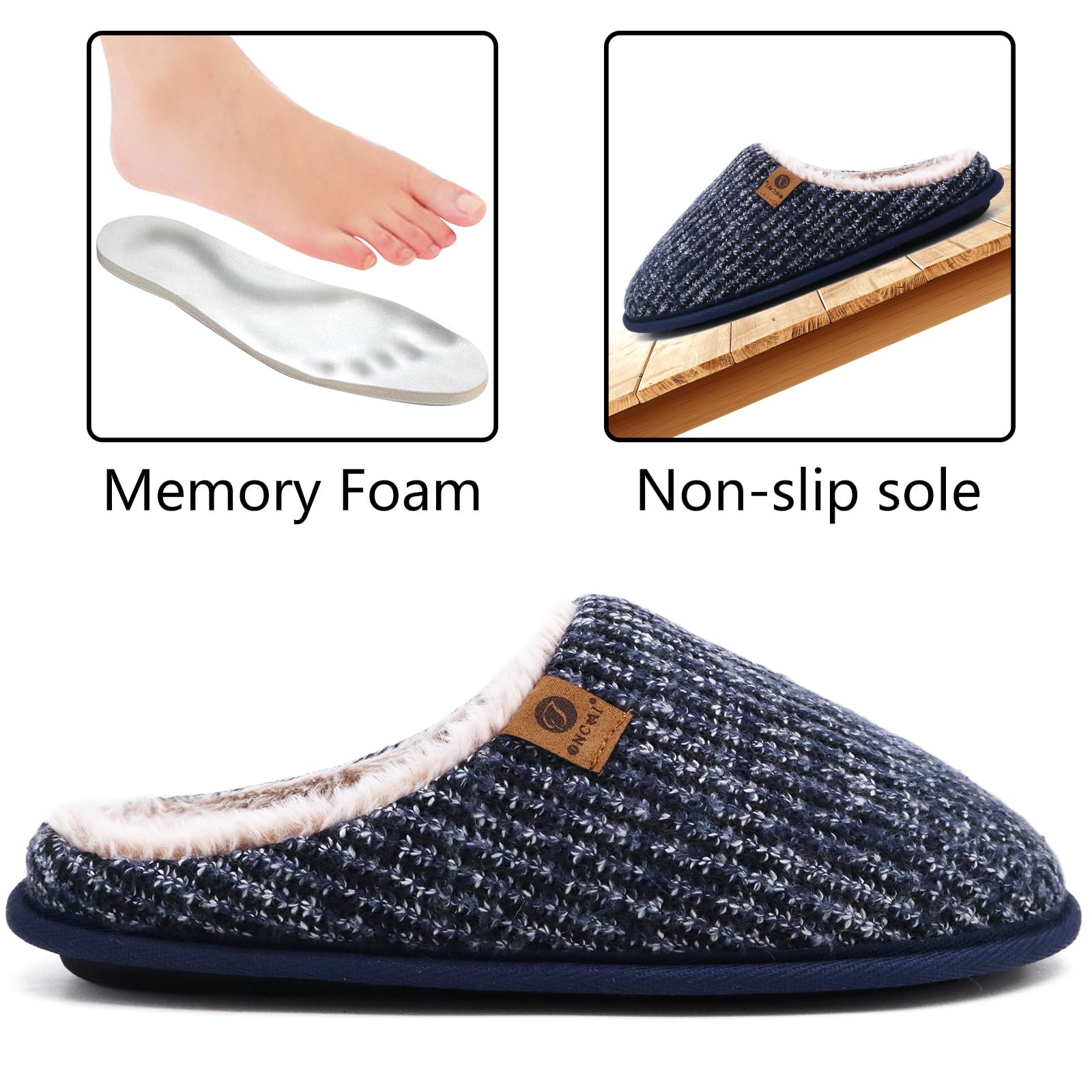 ONCAI Pantofole da Uomo Invernali, Comoda Memory Foam Calde Scarpe da Casa in Lana Con Suola Antiscivolo Taglia 40-49 EU