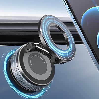 Galundge Vacuum Suction Magnetic Phone Holder, 2025 Upgraded Foldable Retractable Suction Cup Car Phone Mount for Magsafe, 360° Adjustable Magnetic Phone Stand for Cars/Gyms/Mirrors/Smooth Surface