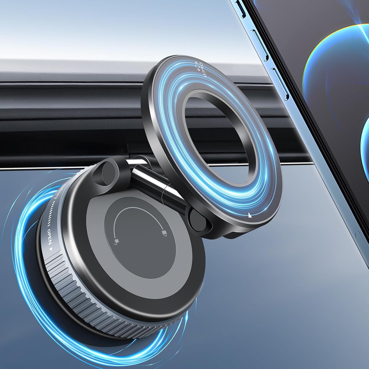 GALUNDGE 2025 Upgraded Vacuum Magnetic Smartphones Holder Stand, for Magsafe Suction Cup Car Phone Mount, 360° Adjustable, Foldable for All Car & All Cellphones & Gym/Mirror/Kitchen/Smooth Surface