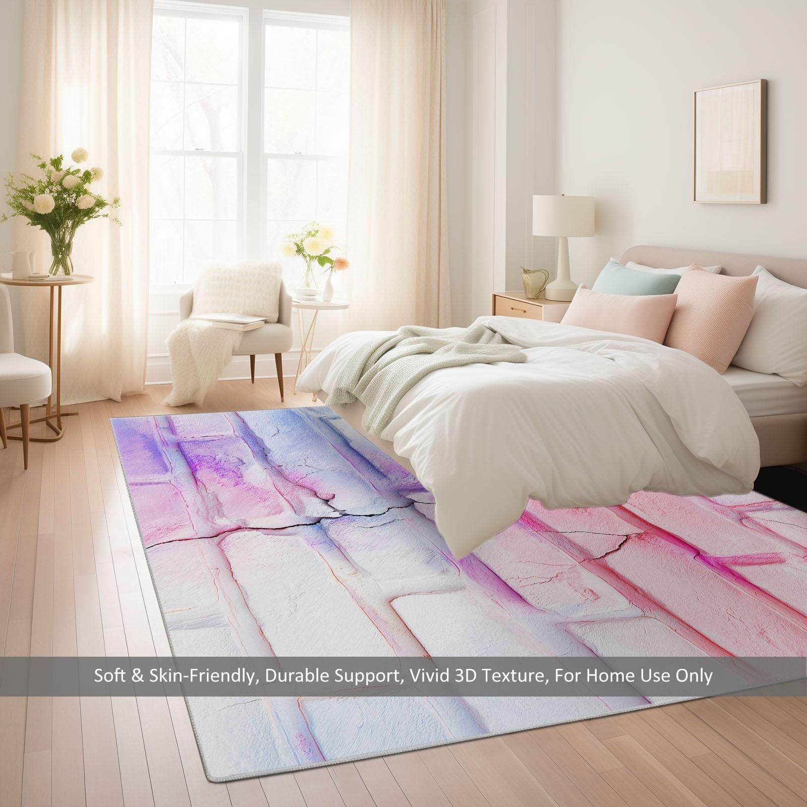 Nowoczesny zmywalny dywan 140 x 200 cm geometryczny ceglany ceglany, miękki różowy biały antypoślizgowy dywan do salonu sypialni pokoju zabaw - odpowiedni dla dzieci i zwierząt domowych