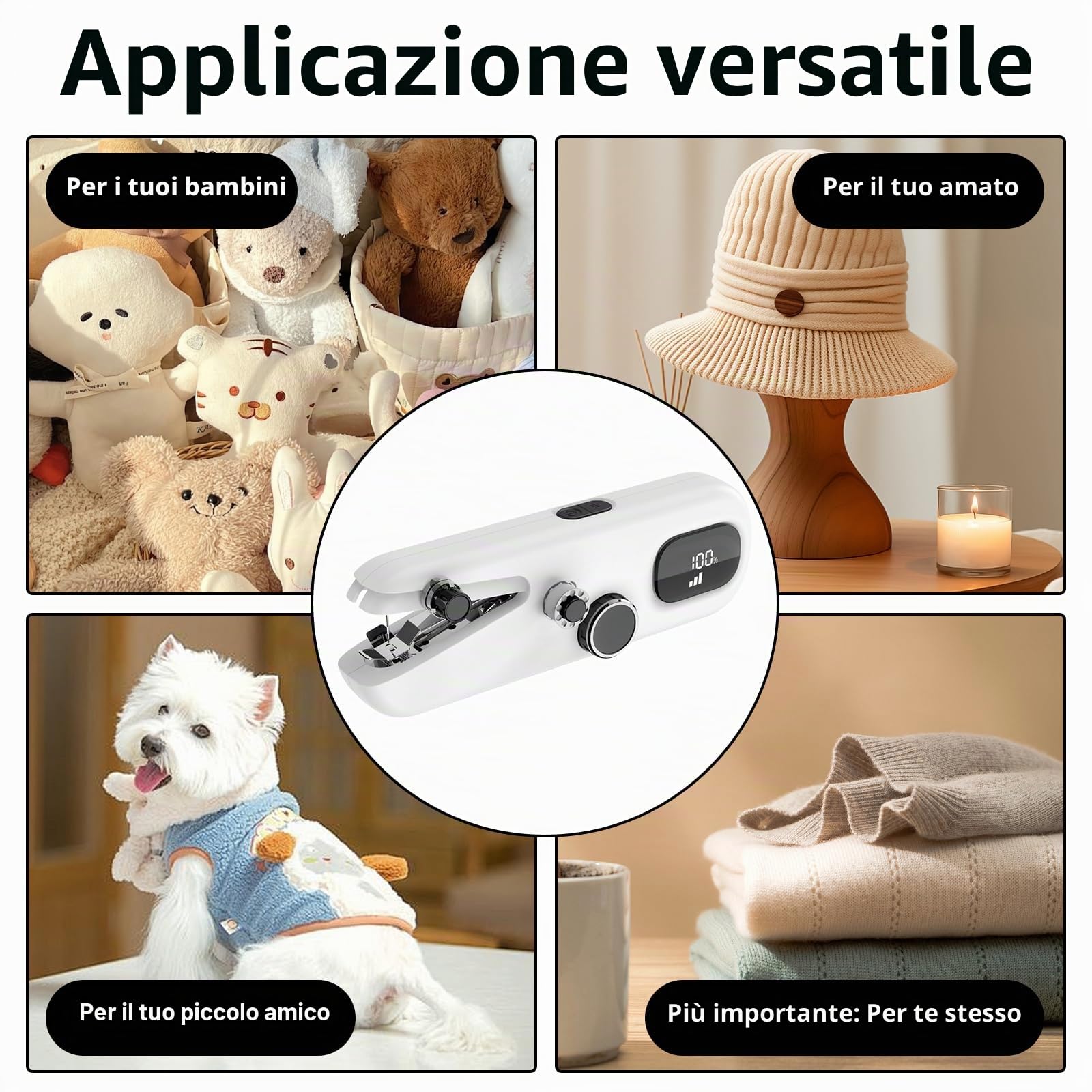 Macchina da cucire portatile elettrica a manovella, ricaricabile con blocco di sicurezza e indicatore di carica, 3 velocità da cucire con accessori per principianti, riparazione rapida di abiti