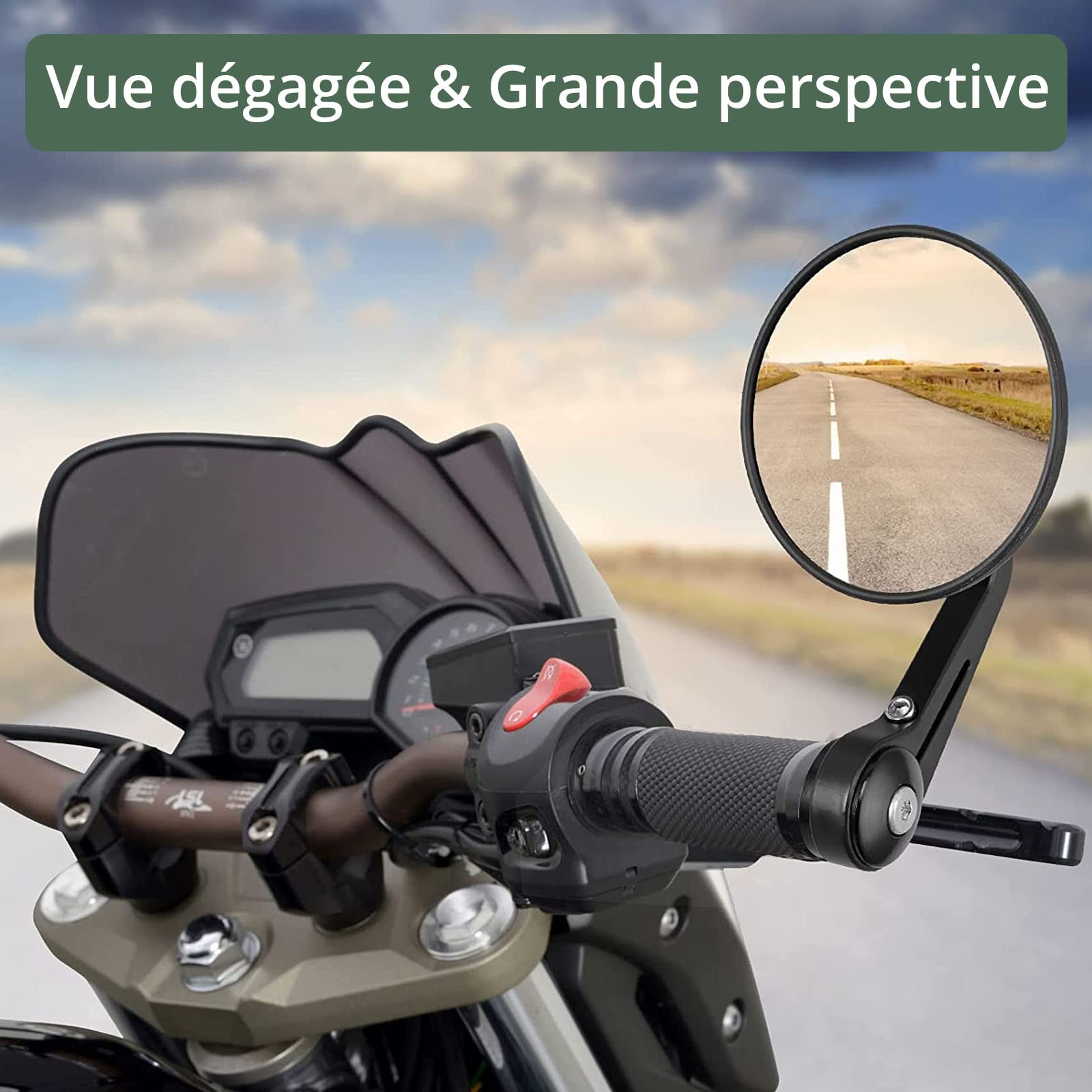EYPINS Rétroviseurs Moto Universels de 22 mm Ronds en Alliage d'Aluminium Rotation à 360 Degrés pour Guidon Poignée de Moto Vélo Trotinette Scooter Haute Définition (1 Paire)