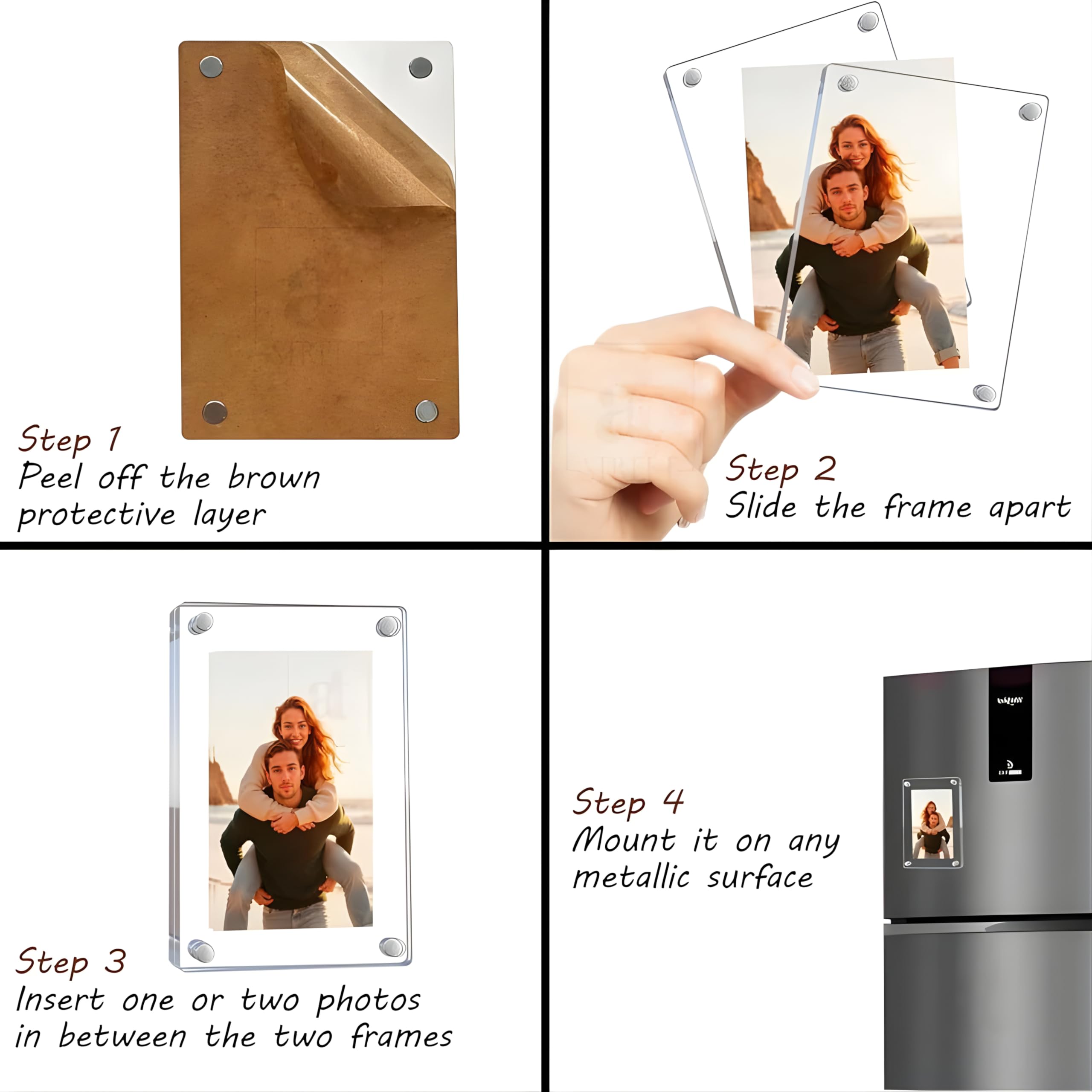 DC ENTERPRISES Acrylic Magnetic Picture Photo Frame 6x9 cm | Double-Sided Fridge Magnet Display for Polaroid & Instax Mini | Picture Holder for Refrigerator, Locker, Office & Home Décor (Set of 1) 3