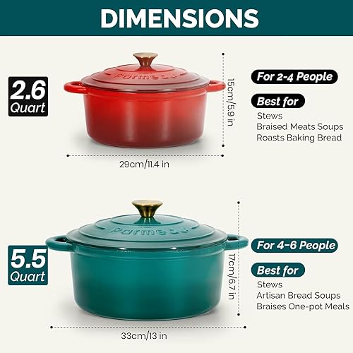 Miniatura 6 de Parmedu Horno holandés de hierro fundido esmaltado, olla de 5.5 cuartos de galón con tapa, mango doble, utensilios de cocina resistentes para