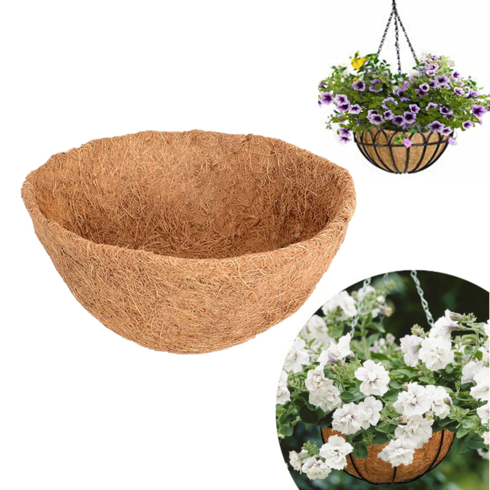 Natural Hanging Basket Liner, Coco Fiber Liners for Hanging Baskets Plant Flower Growth, Round Planter Liner Coco Fiber Replacement Liner for Indoor Outdoor Garden Porch Balcony Wall (1 Pack, 18") — image 1