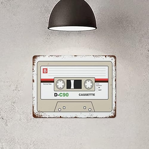 Miniatura 5 de Cinta de casete retro para pared, impresión de la vieja escuela, ilustración de casete de 1980 y 90, cinta mixta por divertido letrero de metal
