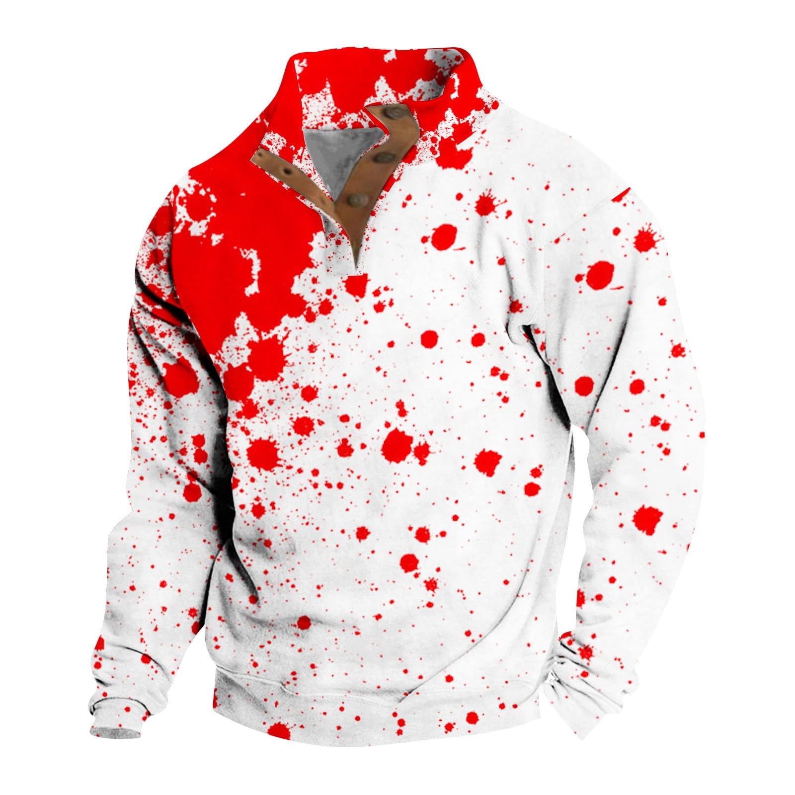 Ropa Anti UV Hombre Sudadera Sin Capucha con Cuello Levantado Y Botones Informales Estampado De Halloween Manga Larga para Primavera Otoño Original Moto Protecciones Entrenamiento Boxeo