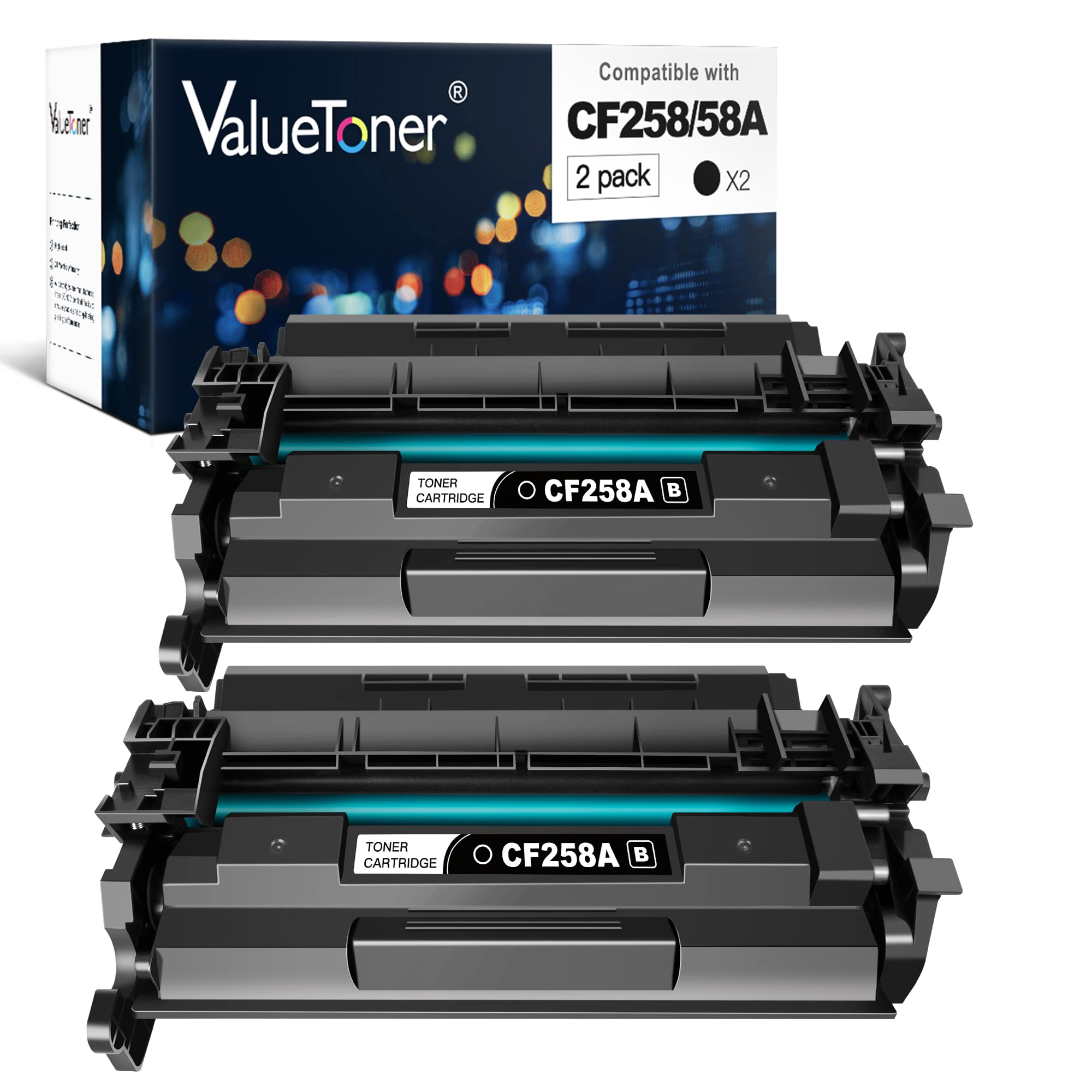 Valuetoner 58A CF258A Compatible Toner Cartridge Replacement for HP 58A CF258A CF258X 58X to use with Laserjet Pro M404dn M404n M404dw MFP M428fdw M428dw M428fdn Toner Printer M404 M428 (Black 2-Pack)