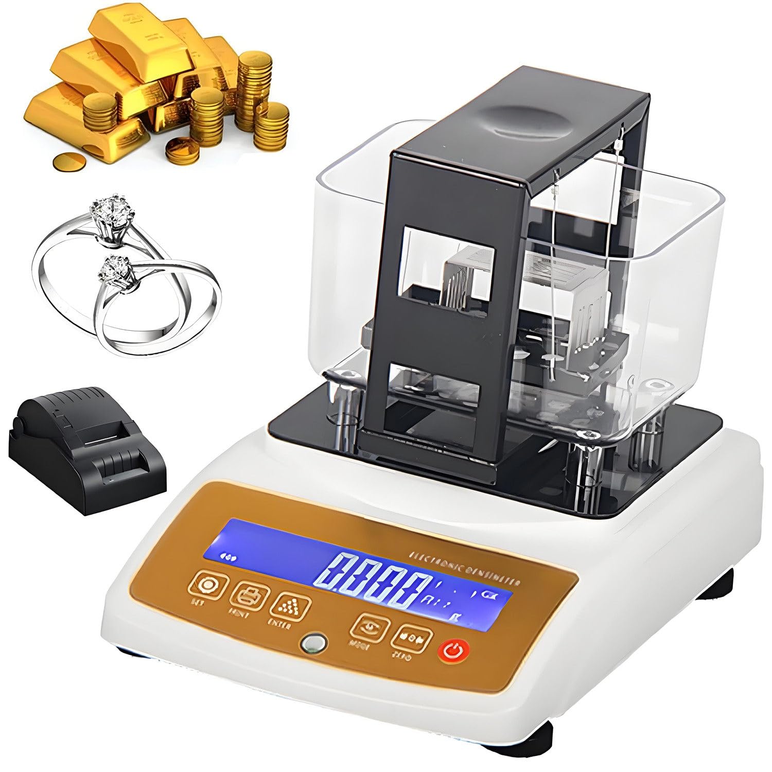 Edelmetallanalysator, digitales Gold-/Silberdichtemessgerät, Präzision 0,001 g/cm³, 12–24 Karat Platin, Palladium, Schmuck, Raffinerien, Pfandhäuser 220K+Drucker