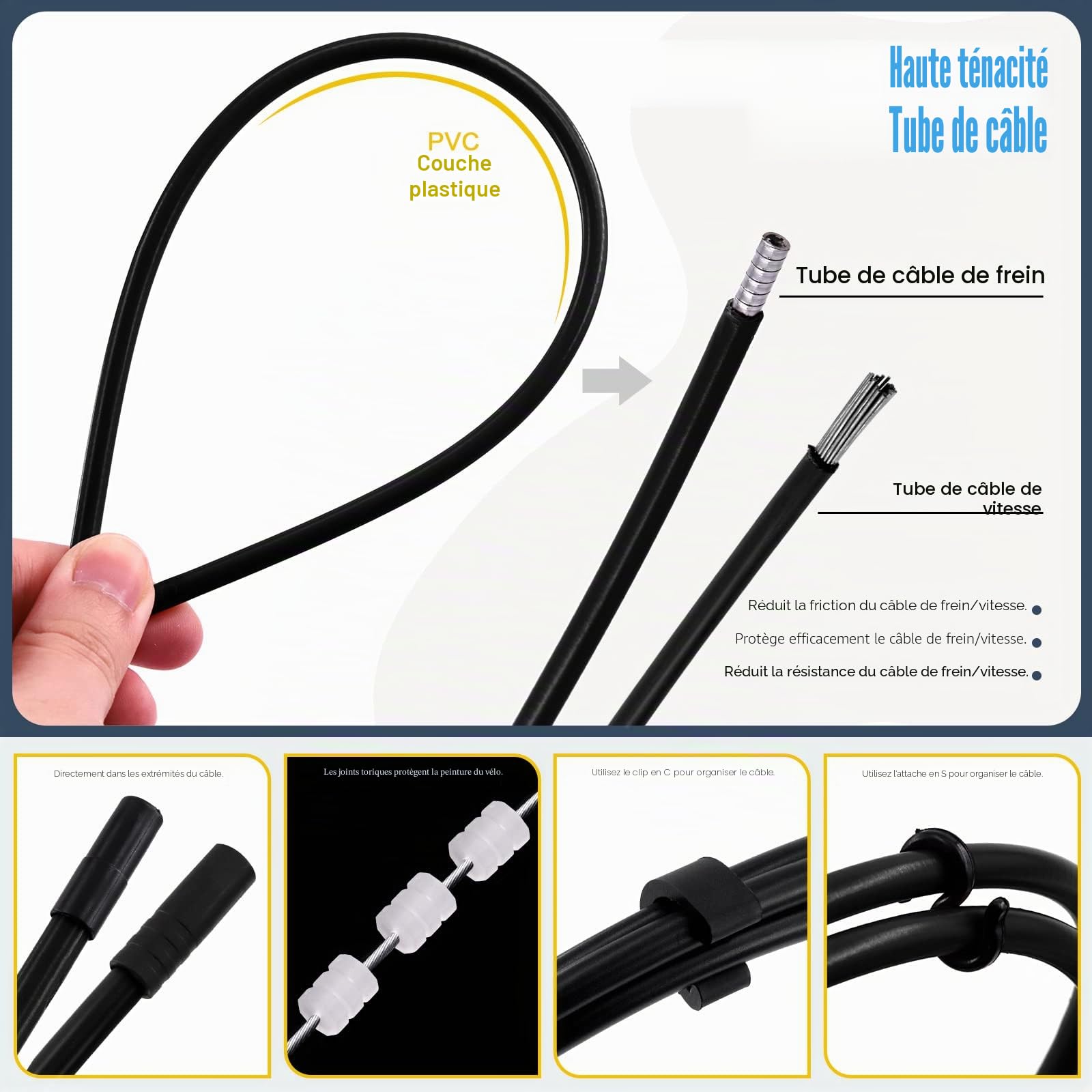 Glarks Kit de 73 boîtiers de câble de frein pour vélo comprenant ligne de frein de vélo, tuyau de guidage de câble de frein en V et tuyau, boîtier de câble de changement de vitesse de vélo et