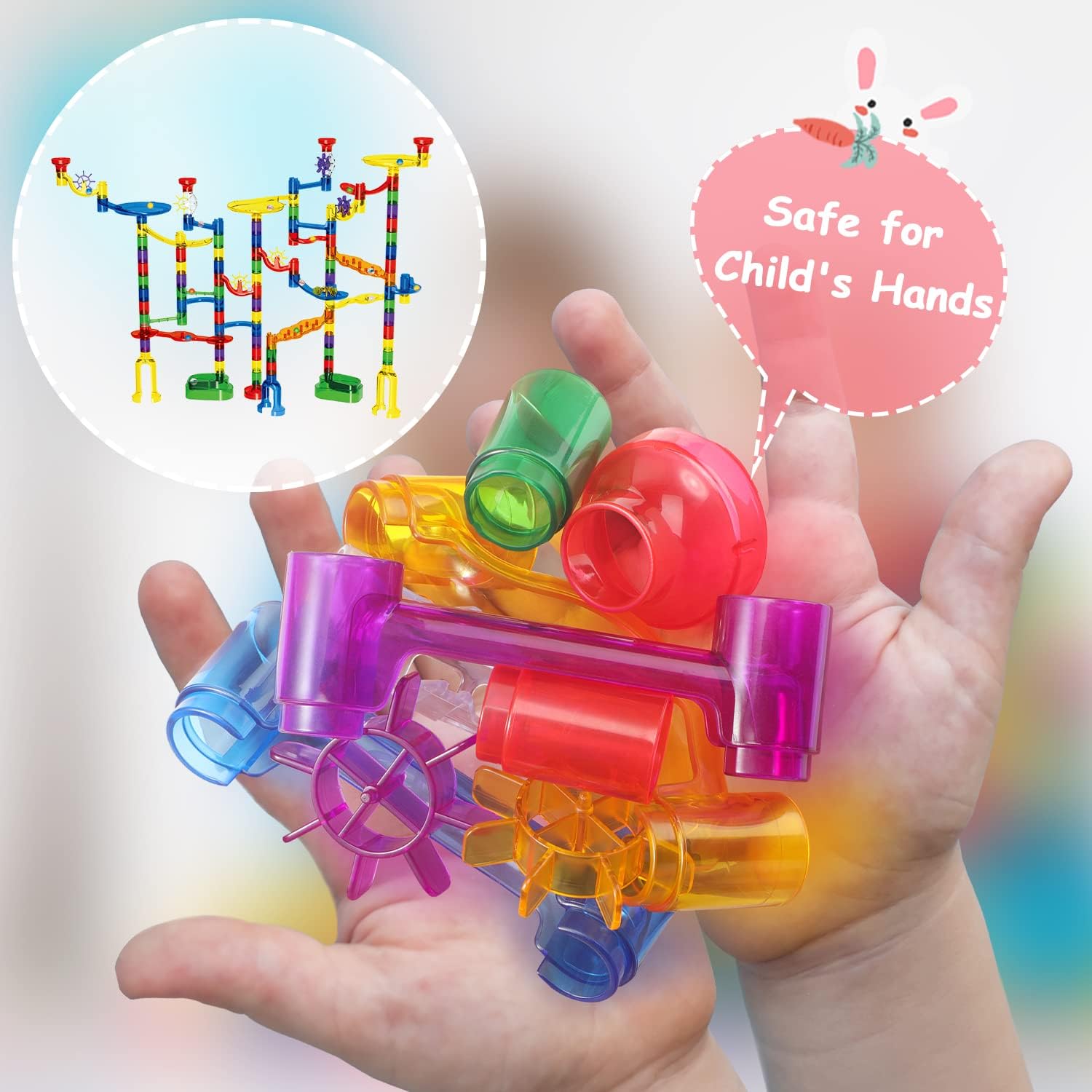 KO-ON 154 Pcs Marble Run-Educational Marble Runs for Kids & Giftable Marble Stem Toys -154 Pieces (Solid Marble Maze Race + 96 Translucent Pieces +54 Glass Marbles +4 LED Colored Beads)