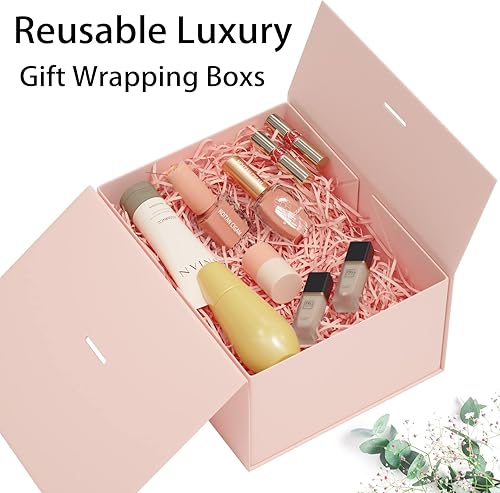 Miniatura 4 de Cajas de regalo con tapa de 9 x 7 x 4 pulgadas, caja de regalo de lujo con tarjeta de felicitación de cinta y cierre magnético, adecuada para bodas,