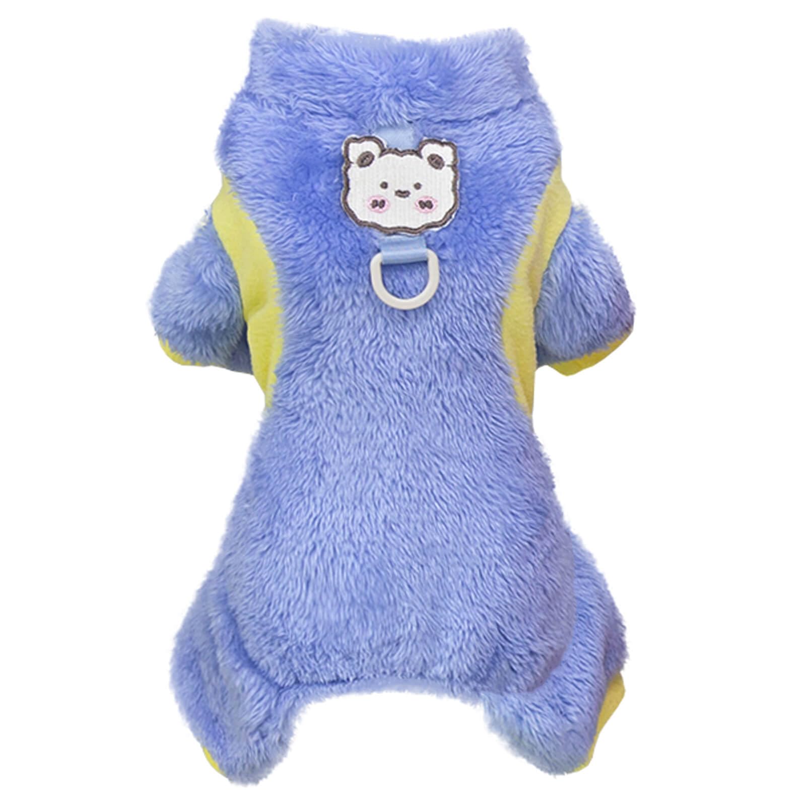 Izefia Dog Sweater Clothes Apparel Fleece Woolen Sweaters Onesie Winter Warm Sweat Shirt 4 Legs Jumpsuit Pajamas Color Blocked Cute Sweater for Small Dog Medium Cat Blue M