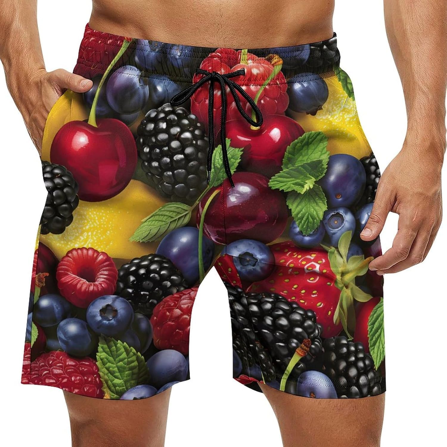 Blueberry Strawberry Lemon Casual Men's Swim Trunks Novelty Summer Beach Shorts Swimwear with Pocket