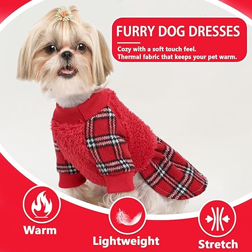 Miniatura 2 de Vestidos cálidos de invierno para perros pequeños, vestido de vellón suave y elástico para mascotas, ropa para cachorros, ropa de gato para clima