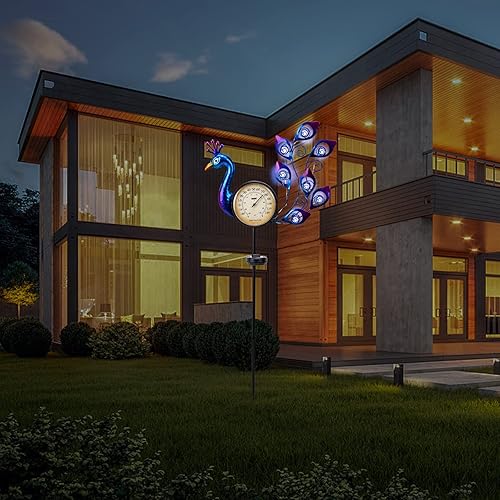 Miniatura 8 de Termómetro solar para exteriores, termómetro de pavo real de metal, decoración de jardín para césped, patio, camino, patio, decoración de patio