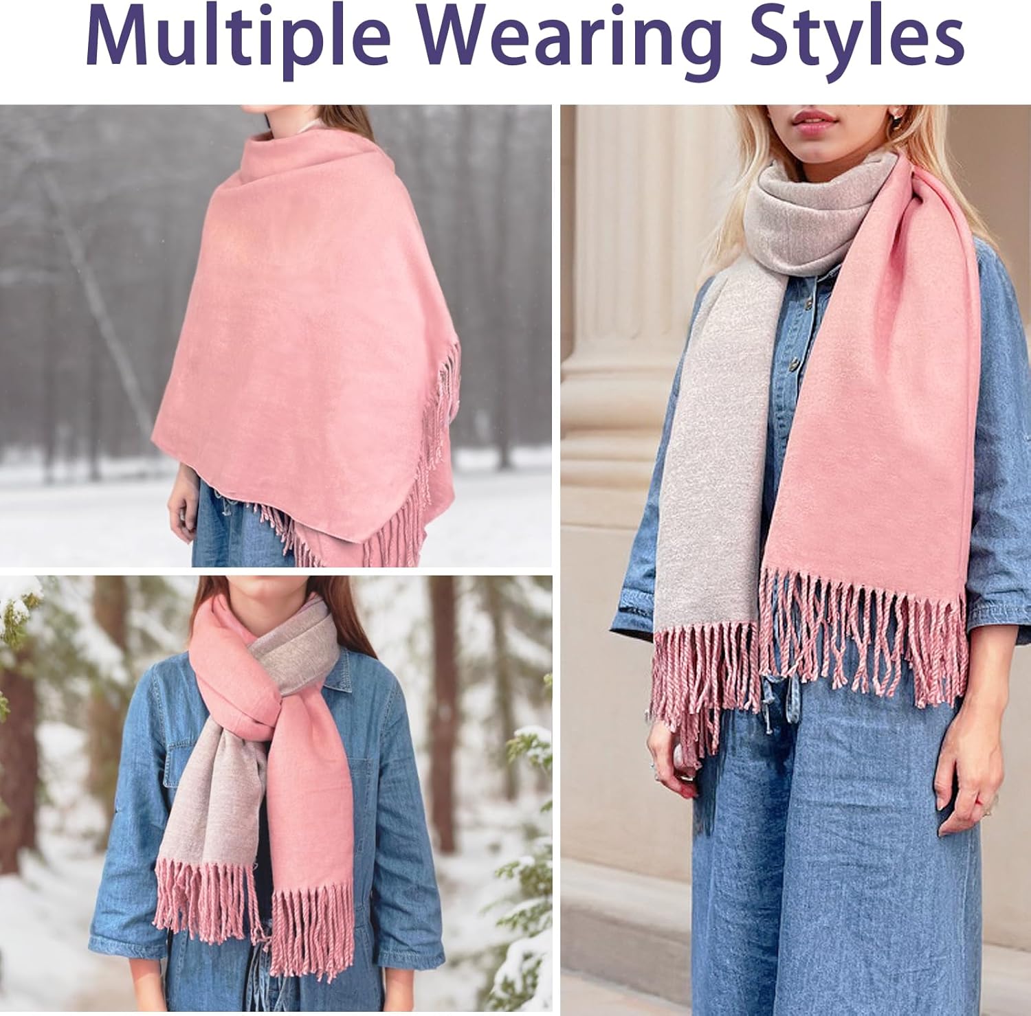 Winter Scarf for Women Pashmina Shawls and Wraps Ladies Cashmere Feel Reversible Scarves for Evening Wedding Dress - Image 6