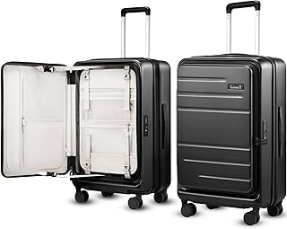 Checked Luggage Top Opening, FLT Expandable Polycarbonate Hard Shell Suitcase with Wheels (FX-Lite, Black, 24 Inch, 63L-70L)
