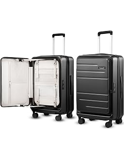 LUGGEX Checked Luggage Top Opening, Expandable Polycarbonate Hard Shell Suitcase with Wheels (FX-Core, Black, 24 Inch, 63L-70L) - Amazon product rated Grade A
