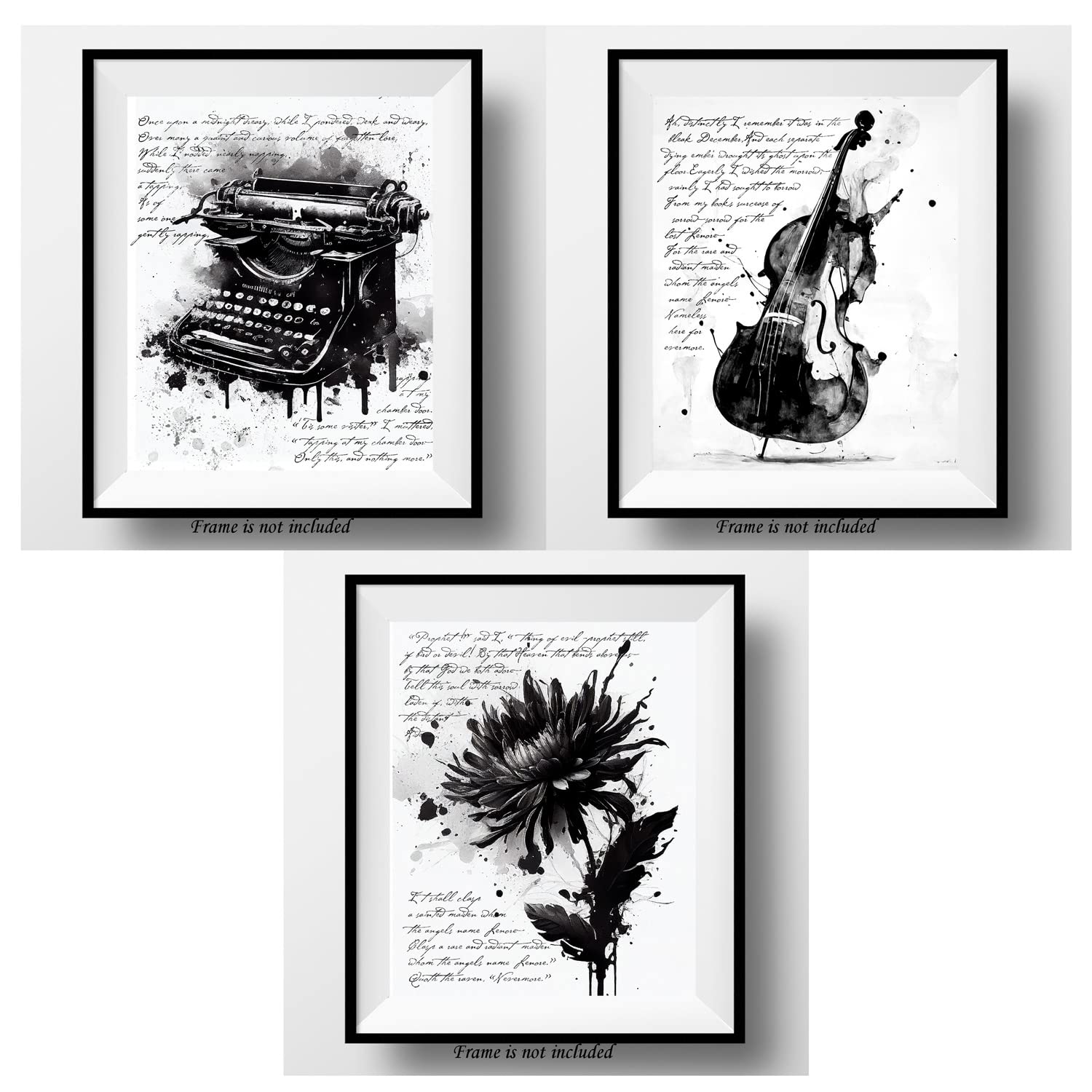 7Dots Art. Ink wall art series inspired by Wednesday and Edgar Po's Nevermore. Watercolor Ink Art Print, poster 8"x10" on Fine Art thick Watercolor paper. For the living room, bedroom, and kid's room.