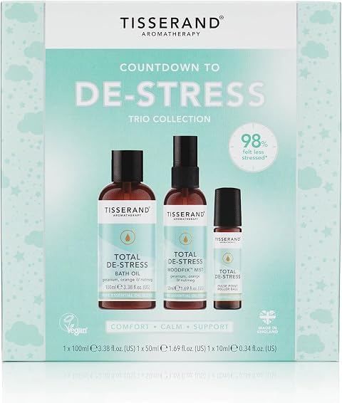 Tisserand Countdown to De-Stress Collection - Geranium, Orange and Nutmeg | Geranium, Orange, Nutmeg Blend, Aromatherapy Gift Set, 100% Natural Pure Essential Oils, Quality, Certified Vegan