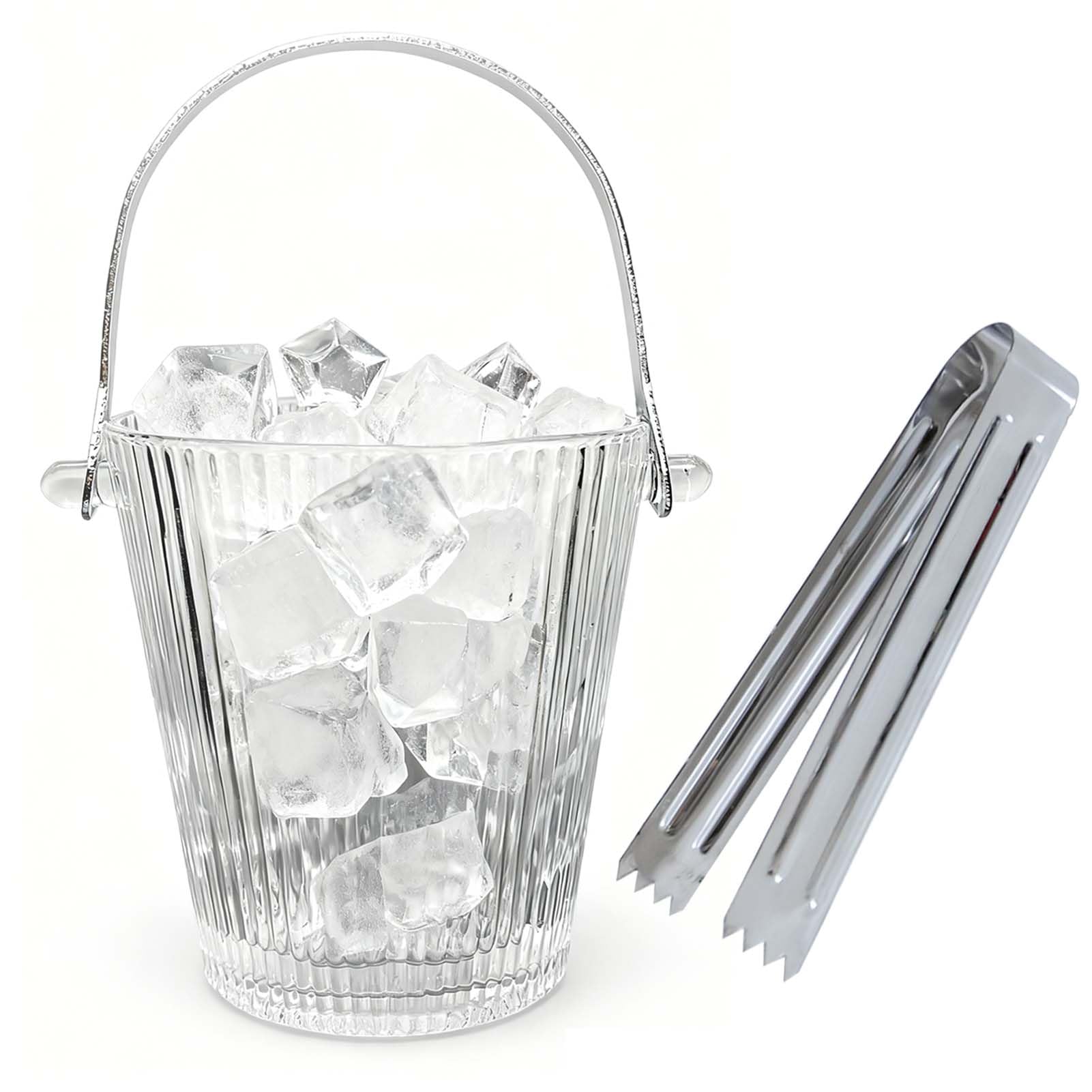 Secchiello per ghiaccio in vetro con manico e pinza per ghiaccio, per cocktail bar, vino, casa, bar, accessori, feste, secchiello per champagne trasparente