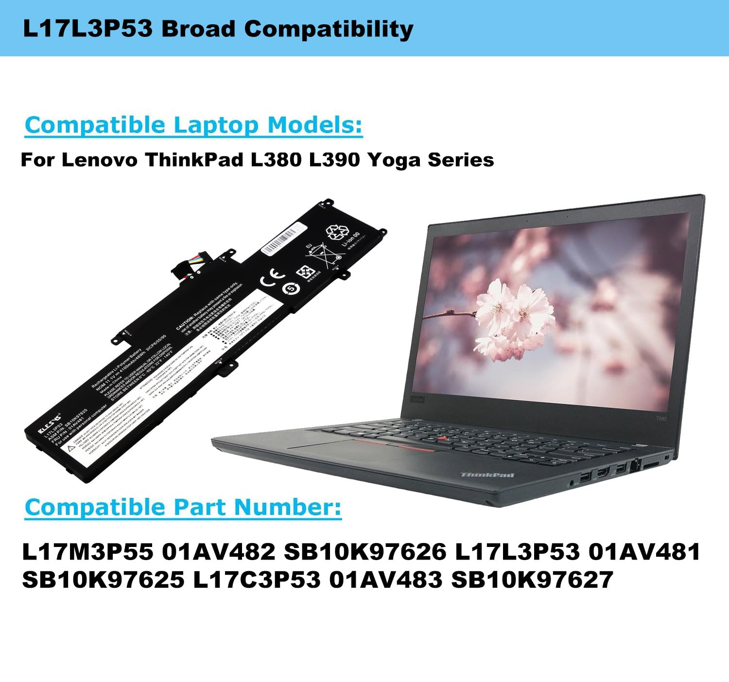 BLESYS L17L3P53 L17C3P53 L17M3P55 Akku für Lenovo ThinkPad L380 L390 S2 Yoga 2018 Laptop 01AV481 01AV482 01AV483