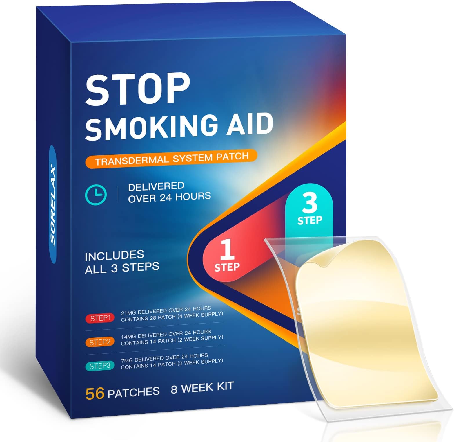 【56 Patches】Smoking Aid Stop Smoking Patch Step 1 2 and 3, Easy and Effective Anti-Smoking Stickers - Best Product to Quit Smoking 21 14 and 7mg