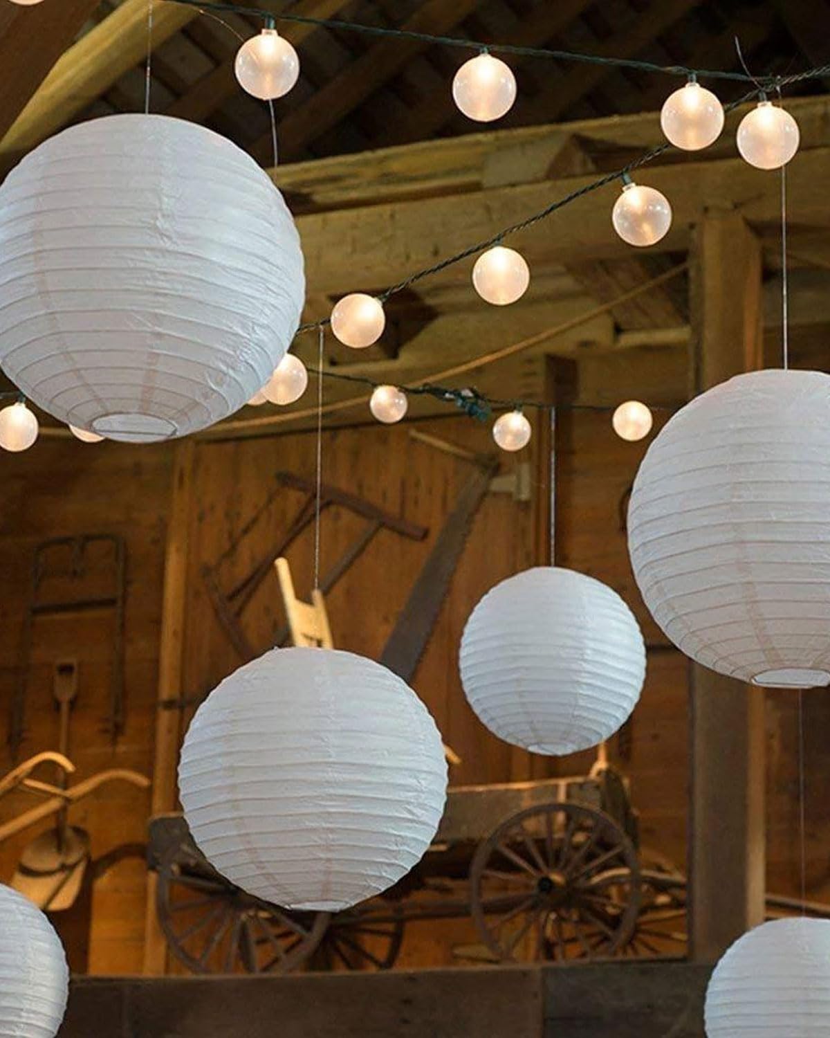 Lot De 3 Lanternes Rondes Blanches 30 Cm - Abat-Jour Papier Bambou Pour Mariage, Plafond, Décoration