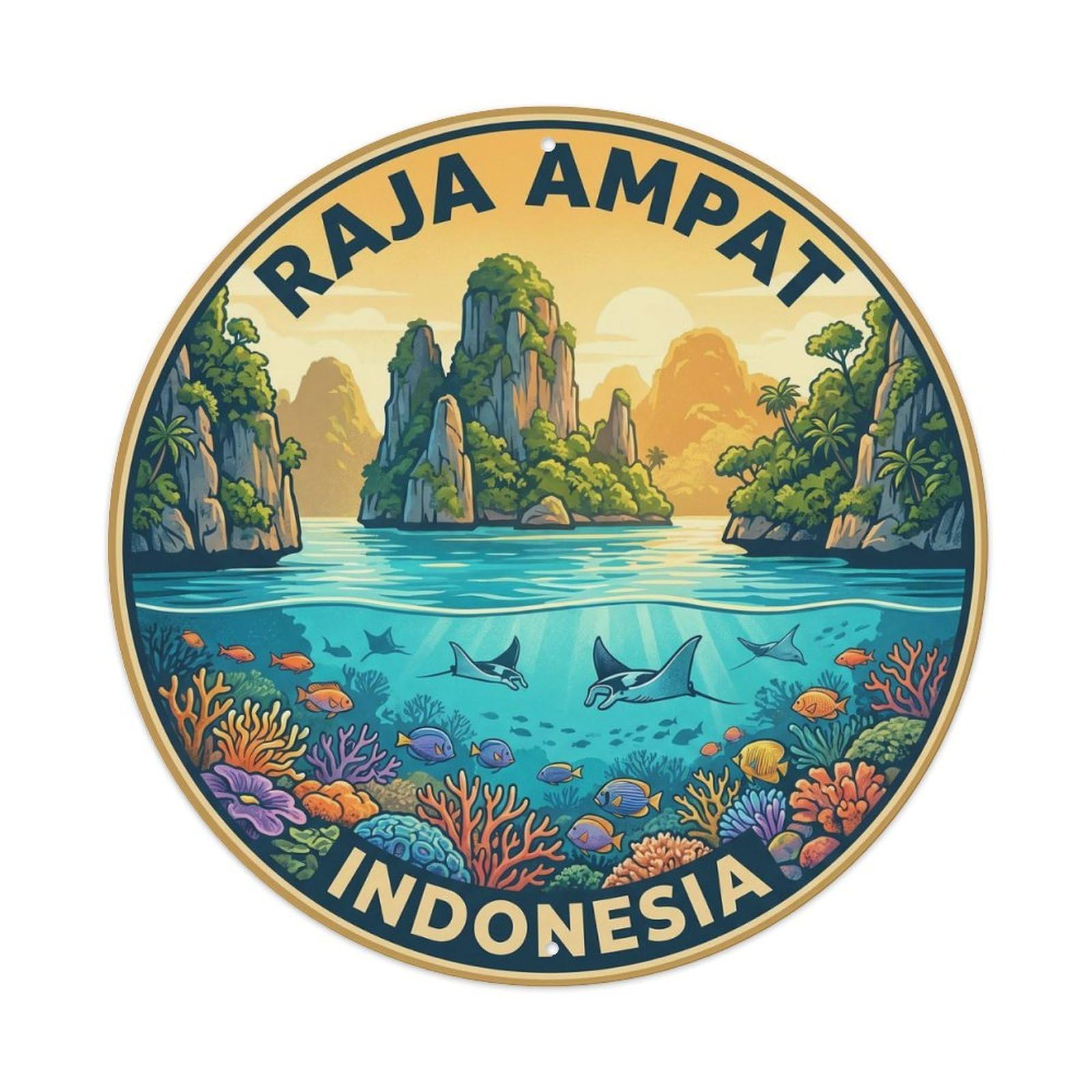 Yrnq 8X8inch Vintage Style Vintage Travel Indonesia Raja Ampat Metal Tin Sign