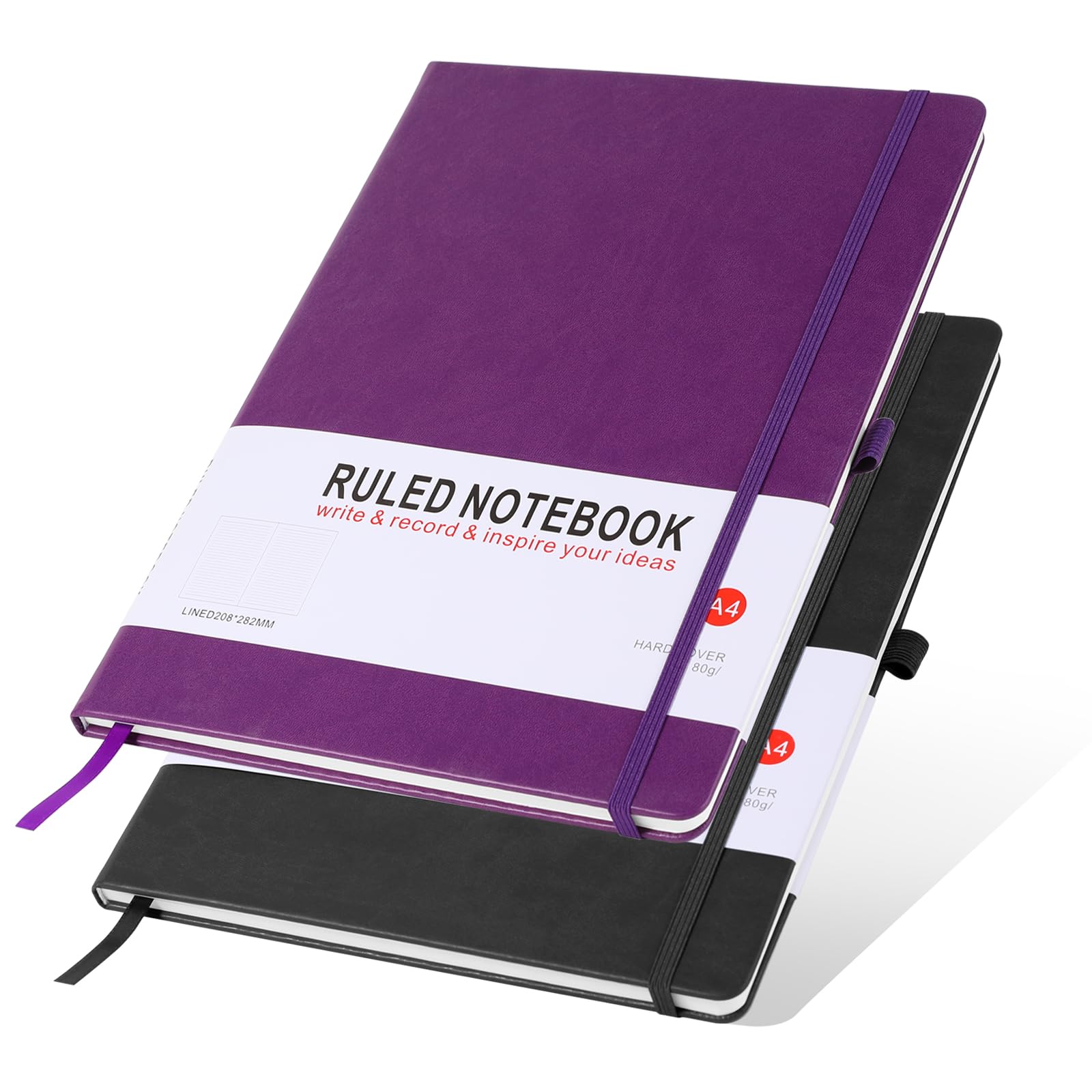 HIJYOO 2 Pack Notebook A4 Lined Journal Notebook Hardcover Notepad A4 with Bookmark, Pen Loop, and Elastic Closure