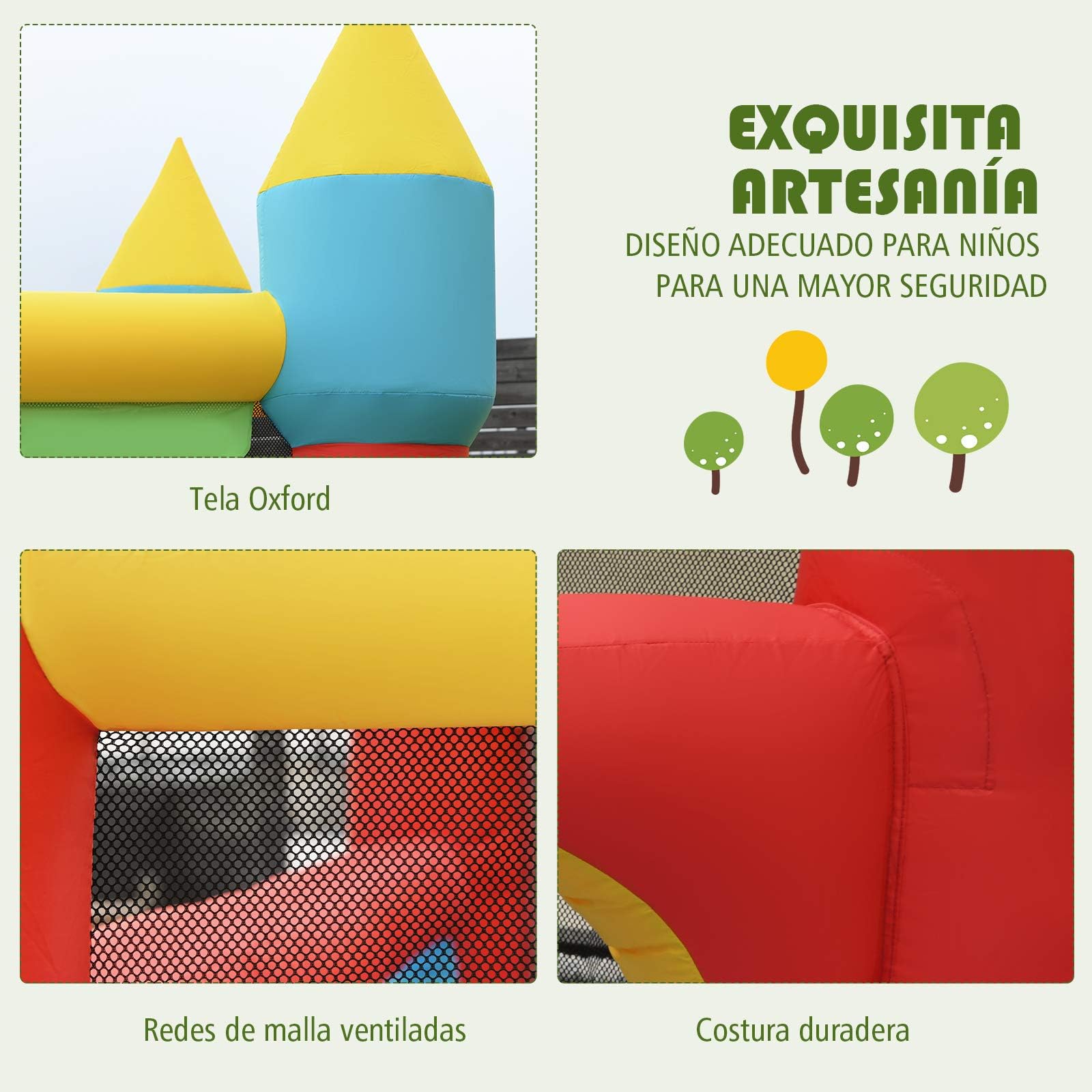 COSTWAY Castillo Hinchable con Tobogán, Castillo Inflable de 301x313x165cm para Niños de 3 a 10 años, con 100 Bolas Oceánicas, Kit de Reparación y Bolsa de Transporte (con Soplador de 480 W)