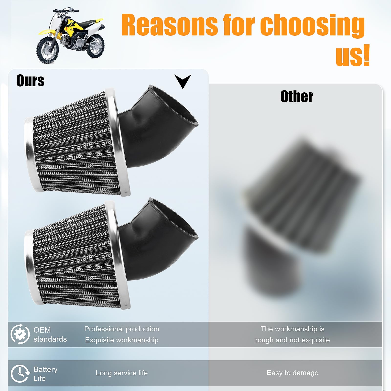 Filtre à Air De Rechange Pour Quad, Moto Tout-terrain, VTT, 45 Mm, Anti