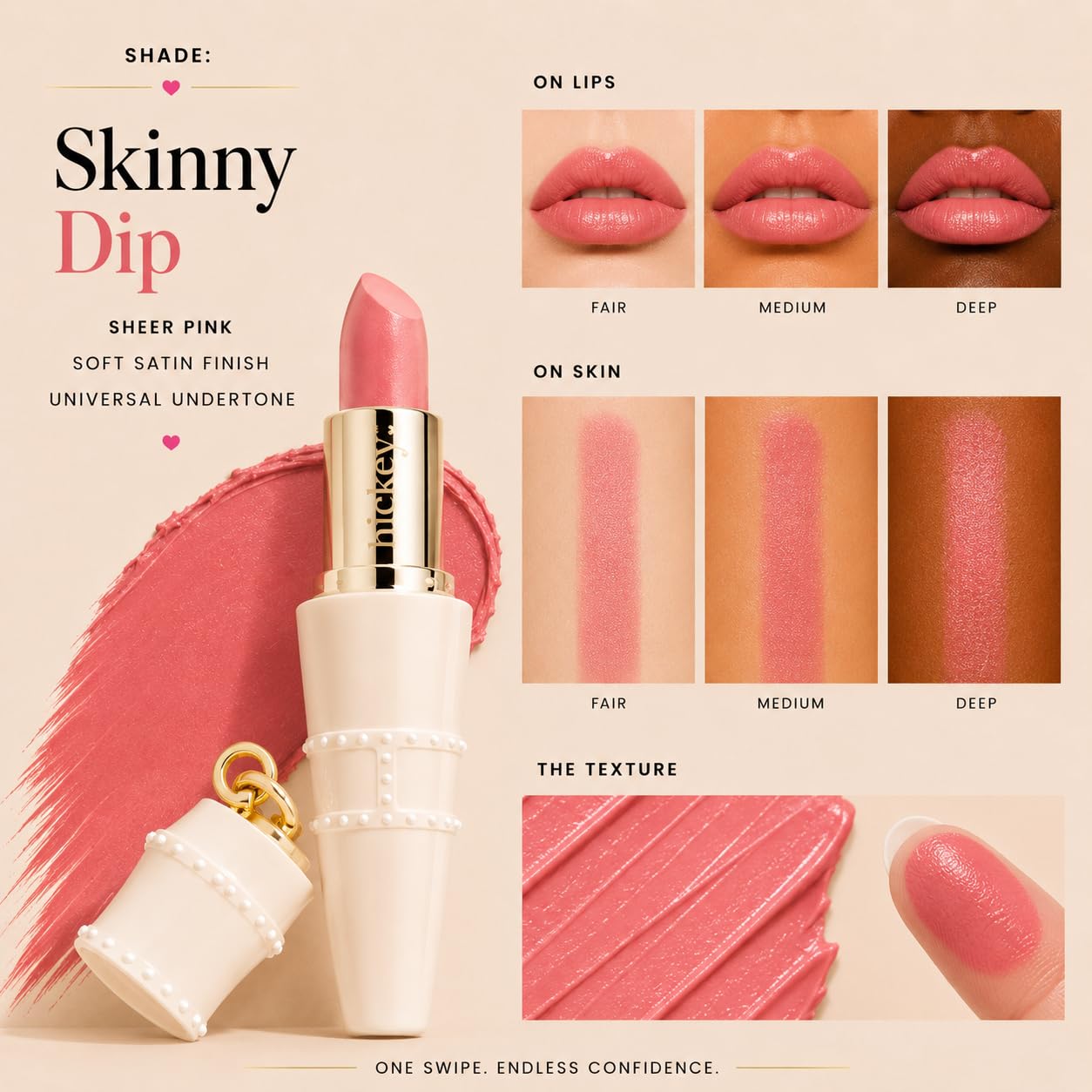 Hickey Lipstick Lot de 2 : rouge à lèvres rose clair et corail sans gluten, hydratant et durable, rouge à lèvres végétalien pour femmes avec caden rose clair et corail 1 O