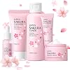 Skin Care Sets & Kits, Cherry Blossom Skin Care for Teenage Girls, Skincare Gift Set with Cleanser, Toner, Serum, Essence Cream,Eye Cream, Skin Essentials Travel Kit All Skin Types