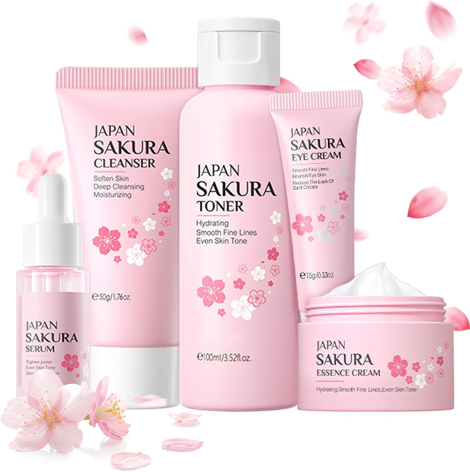 Skin Care Sets & Kits, Cherry Blossom Skin Care for Teenage Girls, Skincare Gift Set with Cleanser, Toner, Serum, Essence Cream,Eye Cream, Skin Essentials Travel Kit All Skin Types