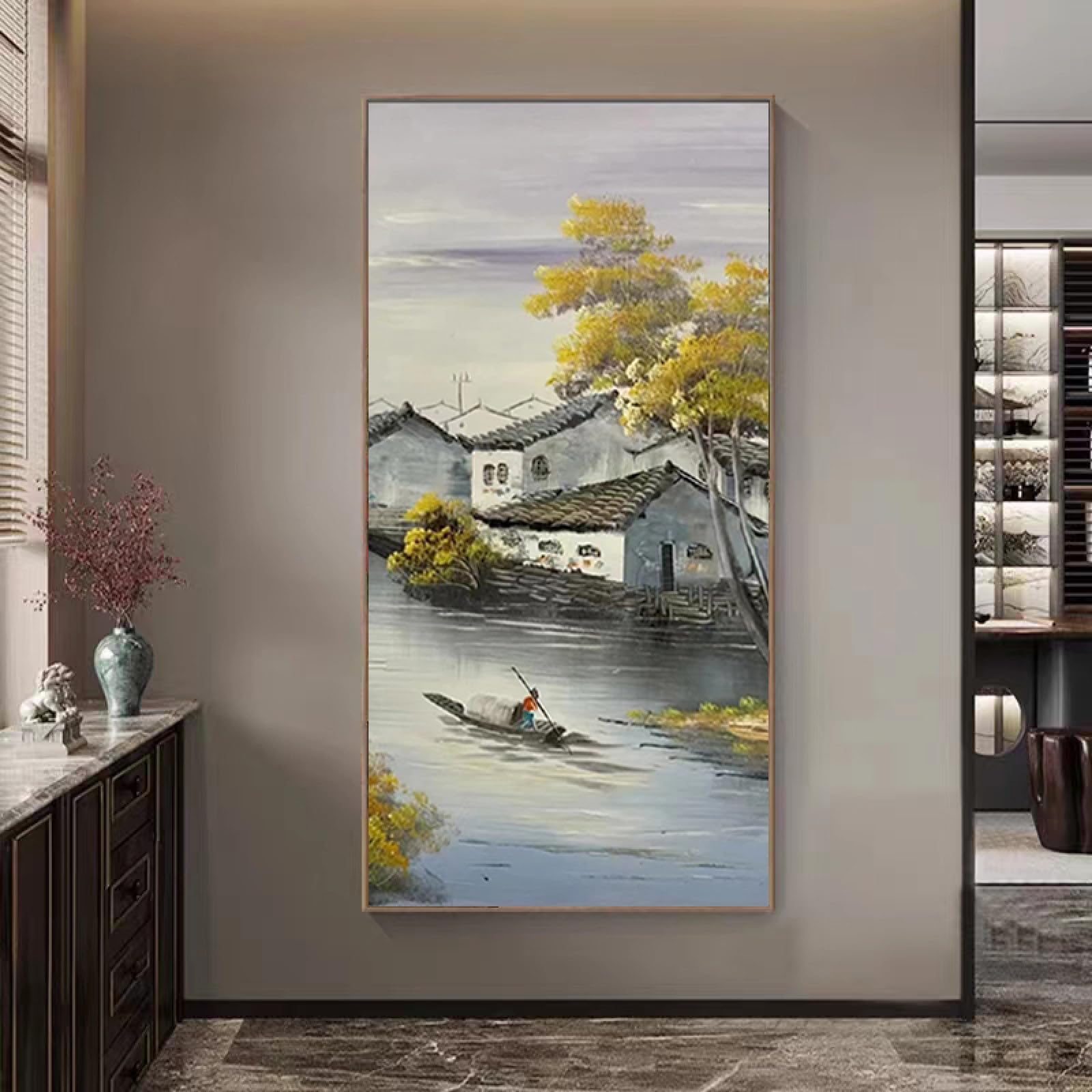 Tableau de salon design de ville d'eau pour un fond de canapé élégant