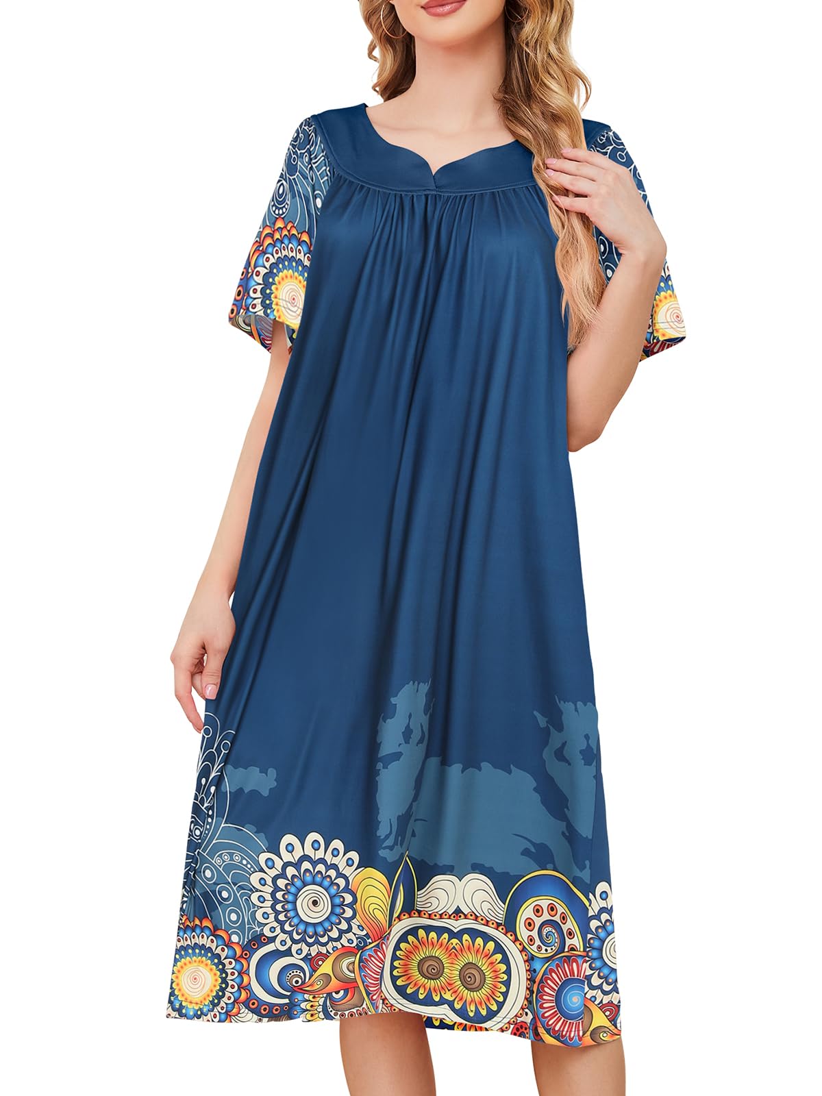 udforsk House Dresses for Women with Pockets Moo Moo Nightgown Short Sleeve Mumu Dress Lounge Dress S-3XL