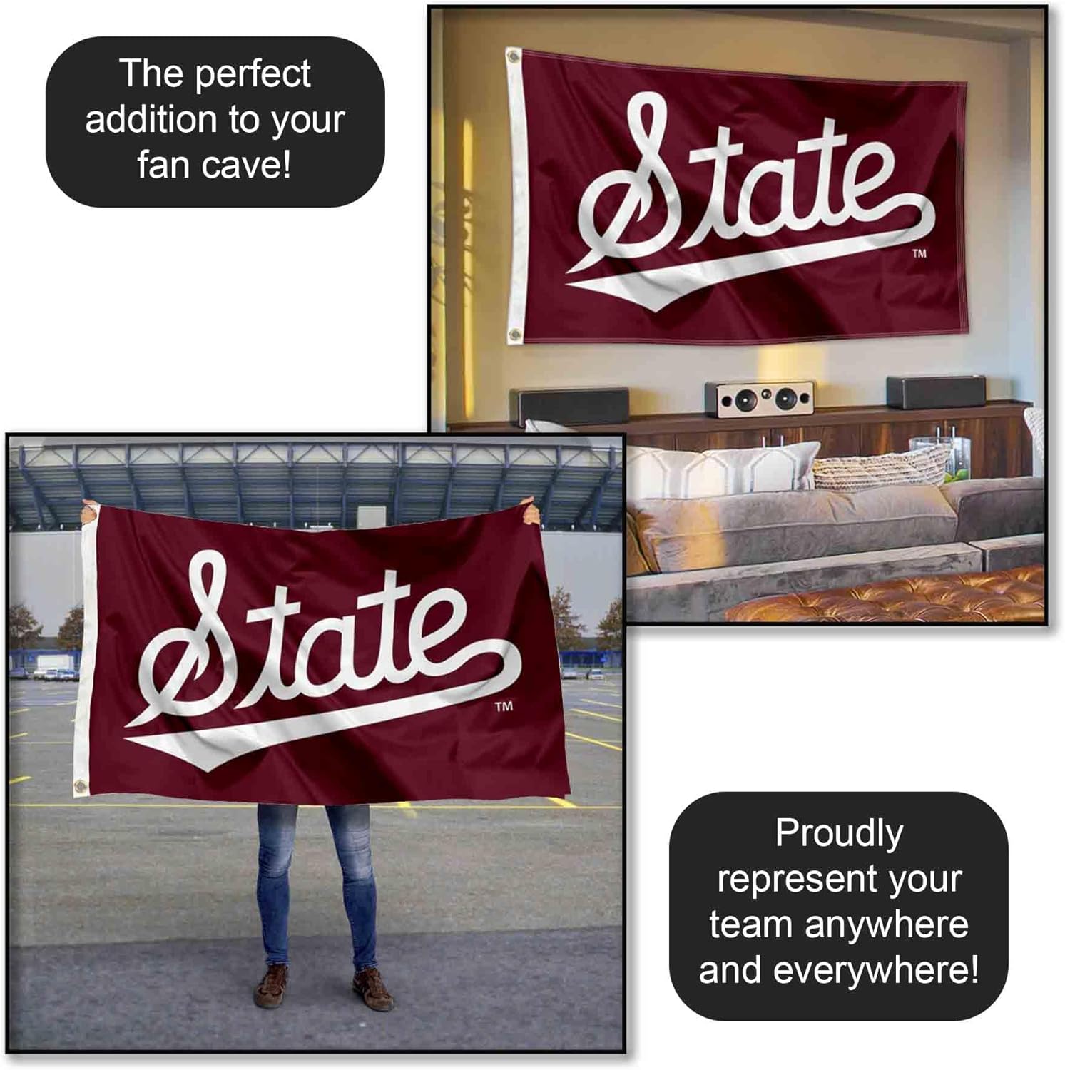 College Flags & Banners Co. Mississippi State Bulldogs Script Logo Large Grommet Banner Flag - Image 5