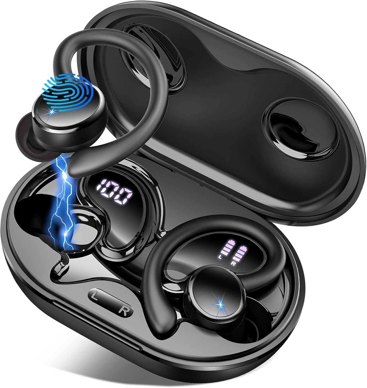 2026 Wireless Earbud Bluetooth 5.4 Headphones Sports with Earhooks, Earphones Wireless Bluetooth ENC Noise Cancelling, 50H Playtime, IP7 Waterproof Ear buds In Ear for Sport/Running/Gym, Dual LED