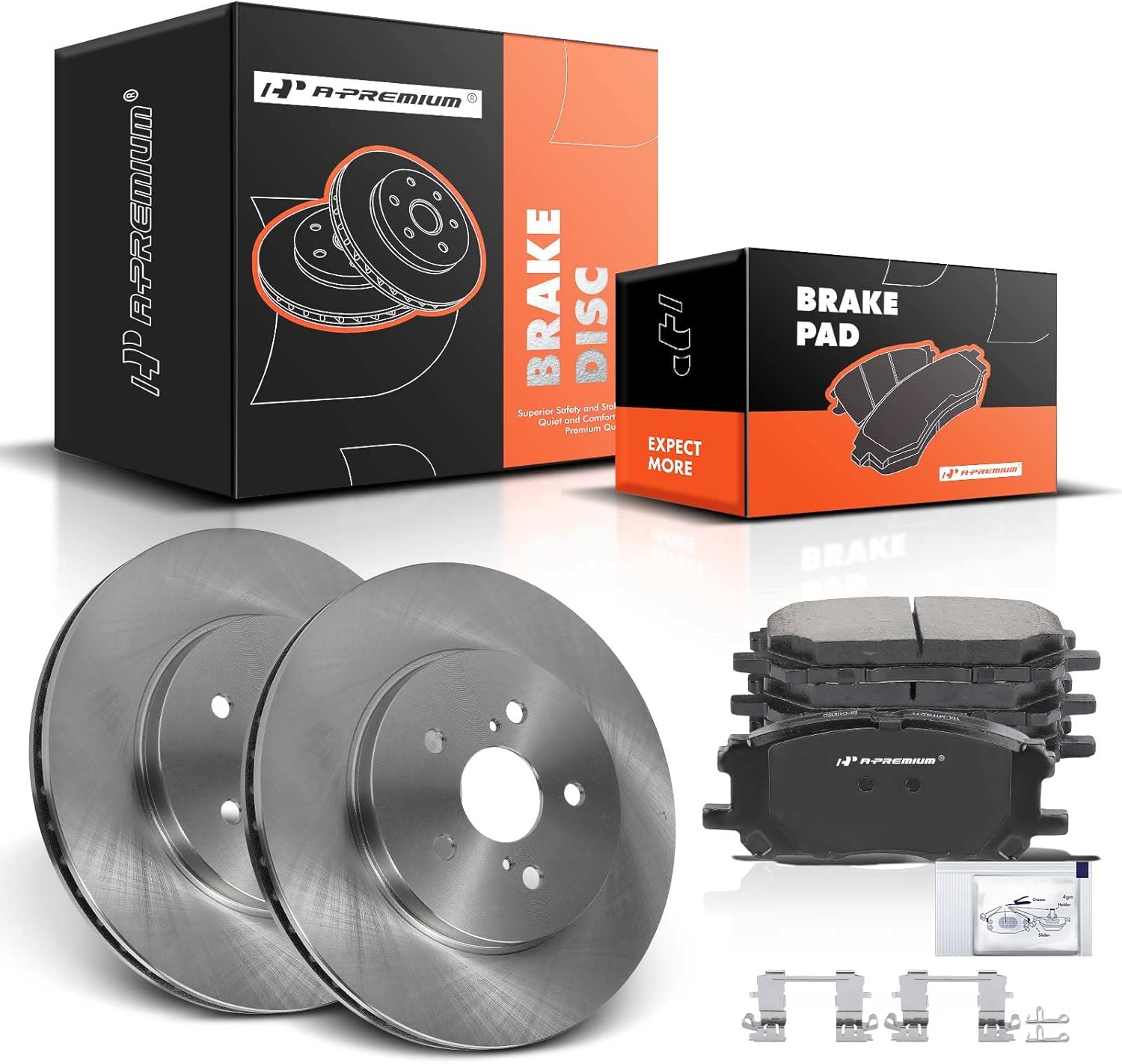 A-Premium 12.56 inch (318.9mm) Front Vented Disc Brake Rotors + Ceramic Pads Kit Compatible with Select Toyota and Lexus Models - Highlander 06-07, RX330 04-06, RX350 07-09, RX400h 06-08, 6-PC Set