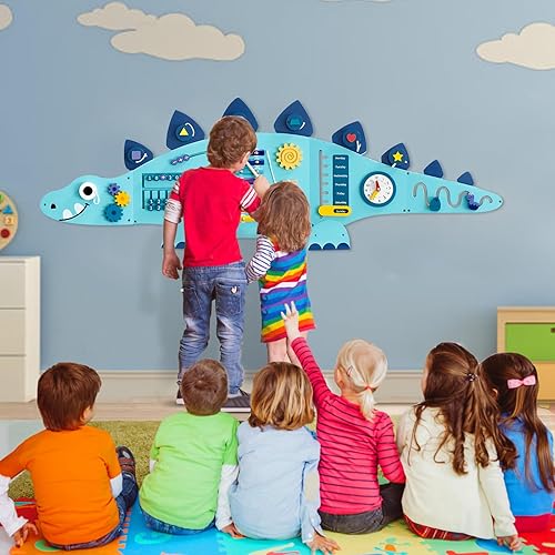 Miniatura 6 de Beright Paneles de tablero de actividades de dinosaurio, juguetes sensoriales Montessori, centro de actividades de aprendizaje para niños, perfecto